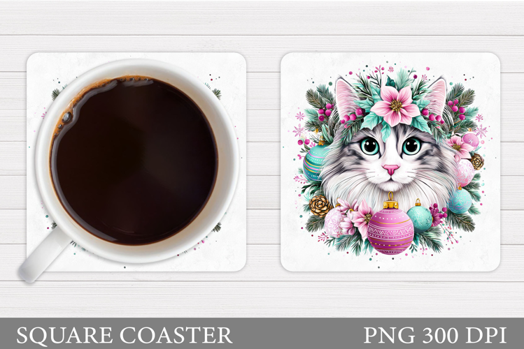 Christmas Cat Coaster Design. Christmas Coaster Sublimation