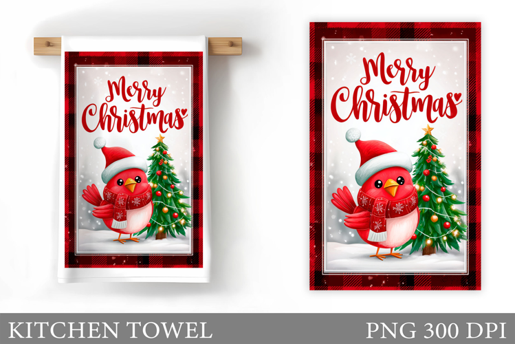 Christmas Cardinal Kitchen Towel. Christmas Kitchen Towel