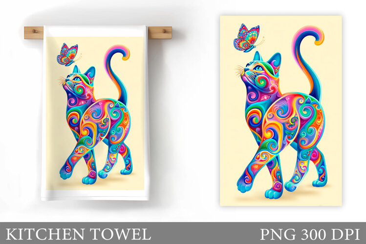 Cute Cat Kitchen Towel Design. Cute Cat Sublimation example image 1