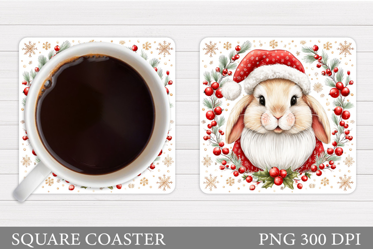 Christmas Bunny Coaster. Cute Bunny Coaster Sublimation