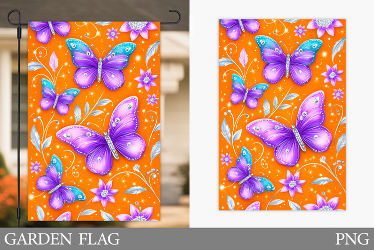 Butterflies Garden Flag. Flowers Garden Flag Design