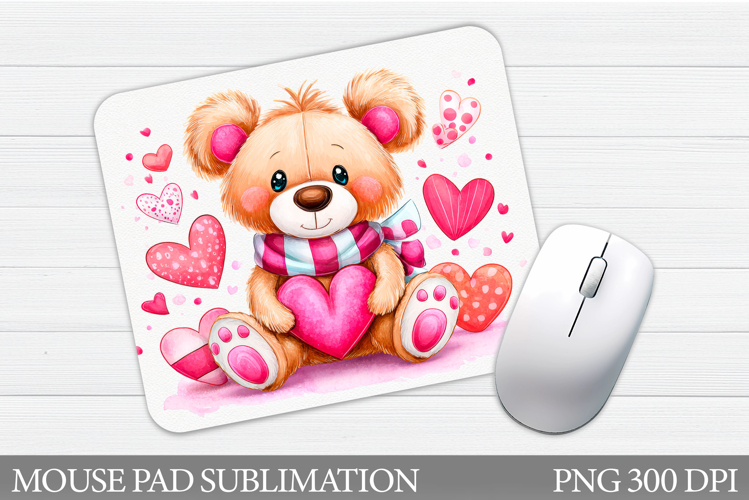 Valentines Bear Mouse Pad. Cute Bear Mouse Pad