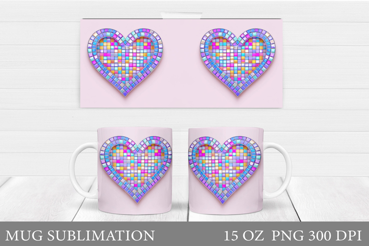 Disco Heart Mug Design. Valentines Mug Sublimation