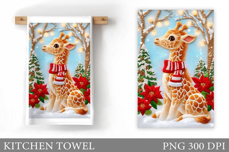 Cute Giraffe Kitchen Towel. Christmas Kitchen Towel Design