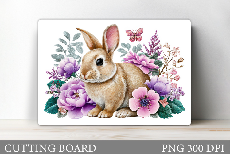 Cute Bunny Cutting Board. Bunny Flowers Cutting Board Design