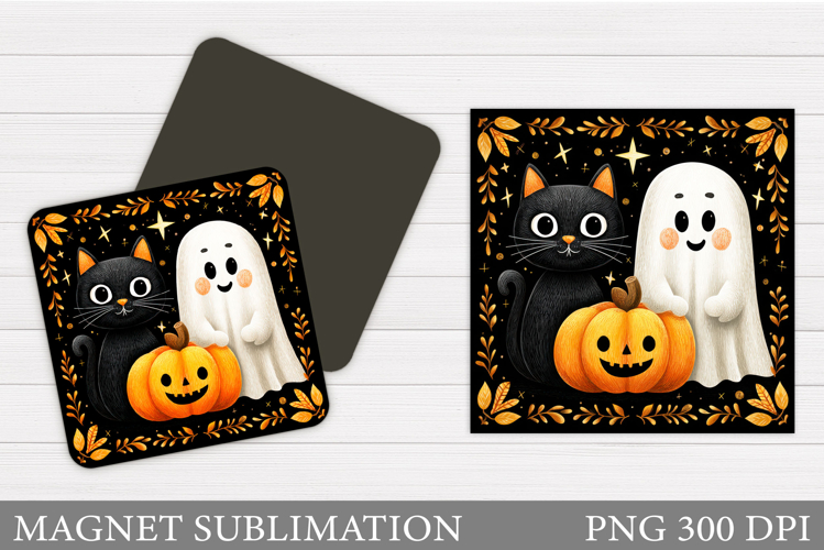 Cute Ghost Magnet Sublimation. Halloween Cat Magnet Design