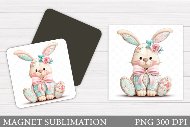 Patchwork Bunny Magnet Design. Cute Bunny Magnet Sublimation