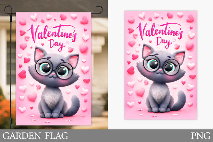 Valentines Cat Garden Flag. Valentines Garden Flag Design