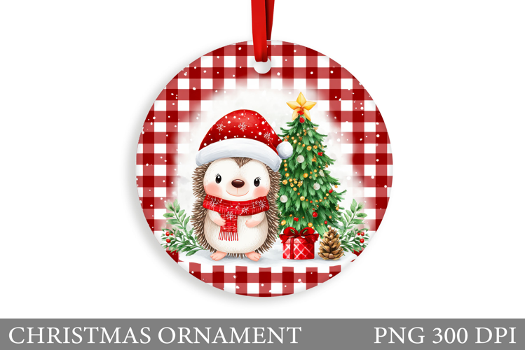 Cute Hedgehog Christmas Ornament. Cute Hedgehog Sublimation