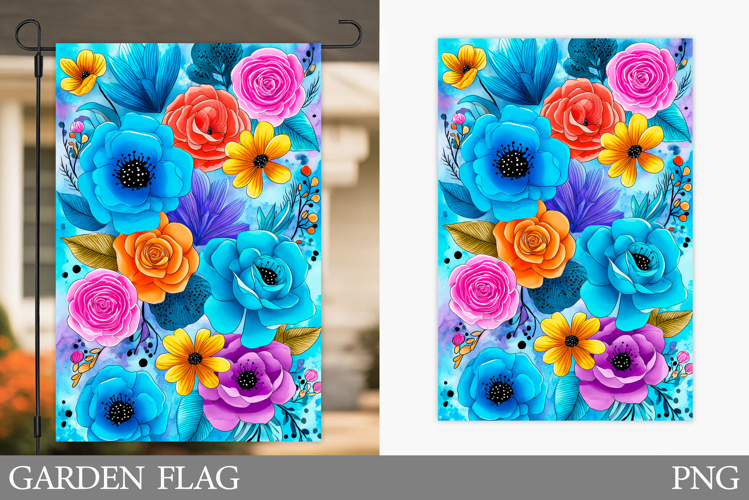 Flowers Garden Flag Sublimation. Floral Garden Flag Design