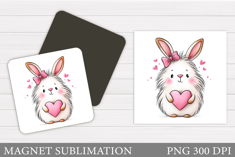 Valentines Bunny Magnet. Cute Bunny Magnet Sublimation