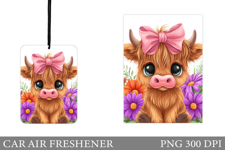 Cow Car Air Freshener Design. Highland Cow Sublimation