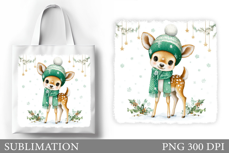 Christmas Deer Tote Bag. Christmas Tote Bag Sublimation