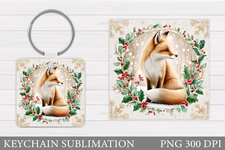 Christmas Fox Keychain. Christmas Keychain Sublimation