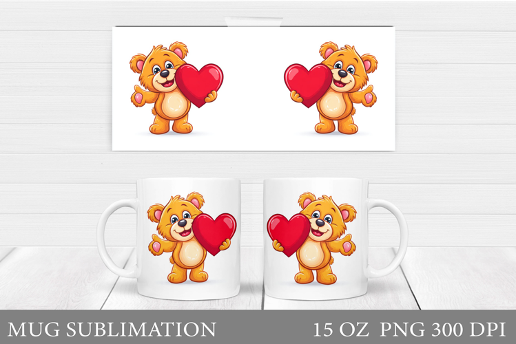 Valentines Bear Mug Sublimation. Valentine Mug Wrap Design