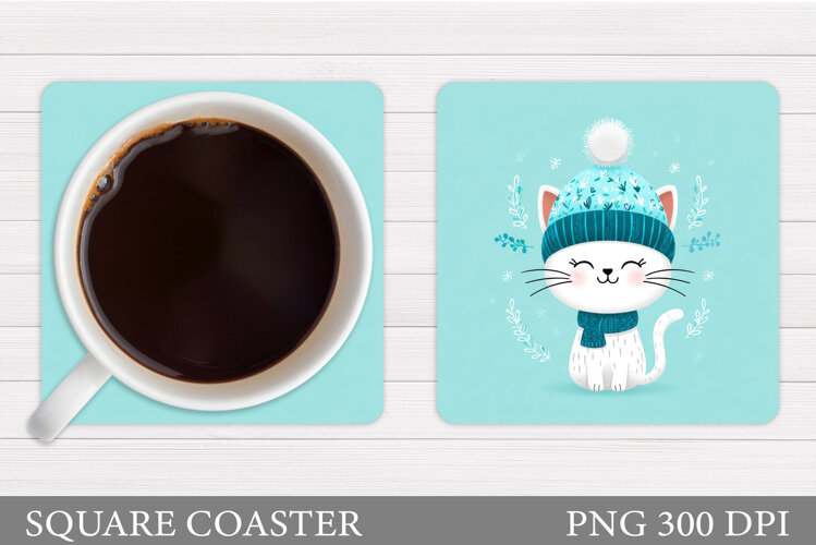 Christmas Cat Coaster Design. Christmas Coaster Sublimation example image 1
