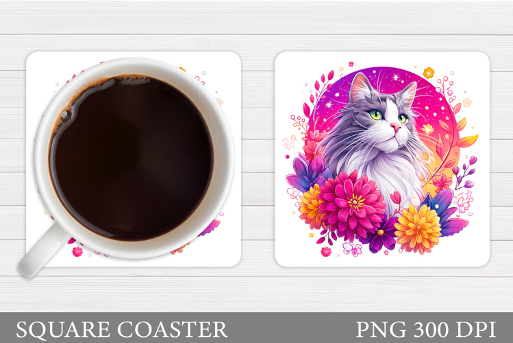 Cat Coaster Design. Cute Cat Sublimation