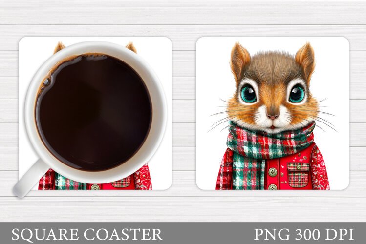 Christmas Squirrel Coaster. Christmas Coaster Sublimation example image 1