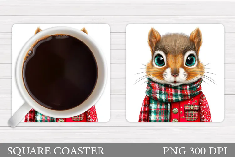 Christmas Squirrel Coaster. Christmas Coaster Sublimation