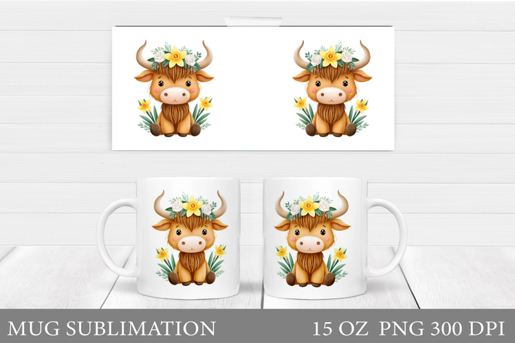 Cute Cow Mug Sublimation. Cow Flowers Mug Wrap Design
