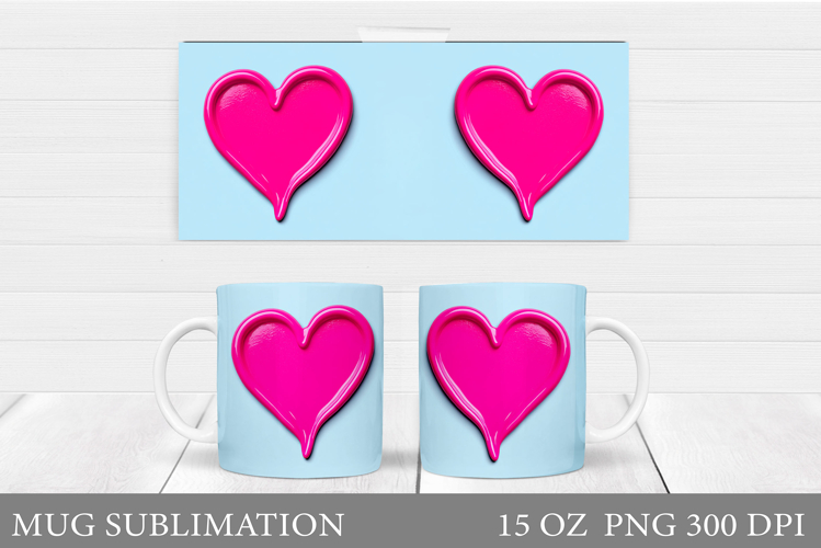 Hearts Mug Wrap Design. Valentine Mug Sublimation