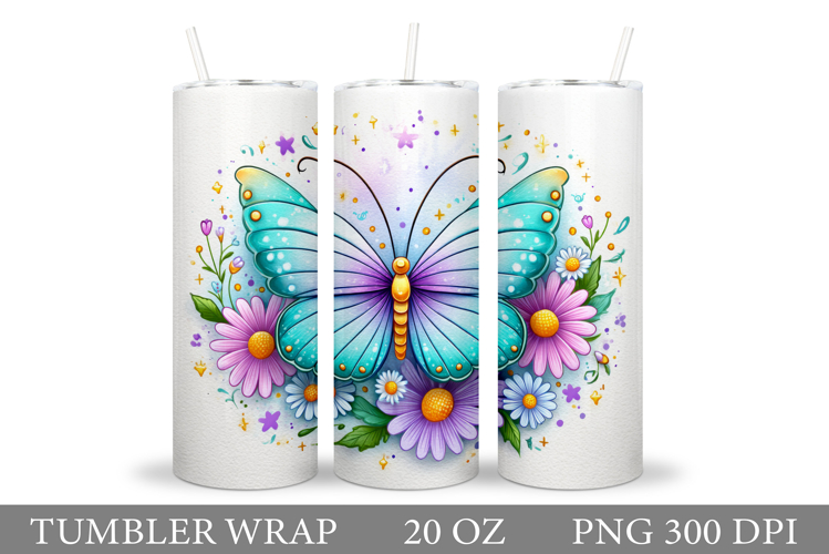 Butterfly Tumbler Sublimation. Flowers Tumbler Design