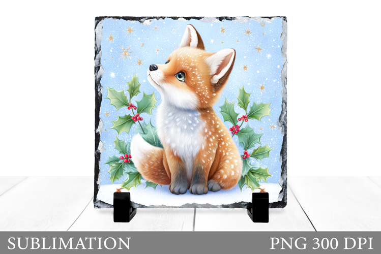 Christmas Fox Slate Design. Christmas Fox Sublimation