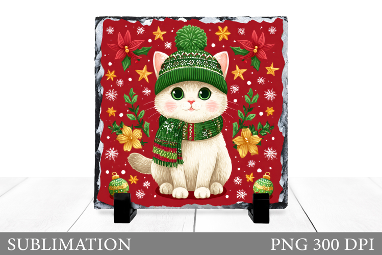 Christmas Cat Sublimation. Christmas Cat Slate Design