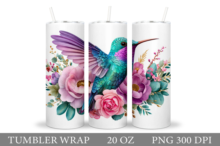 Hummingbird Tumbler Sublimation. Bird Flowers Tumbler