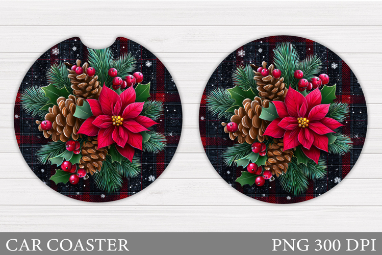 Poinsettia Car Coaster Design. Christmas Car Coaster