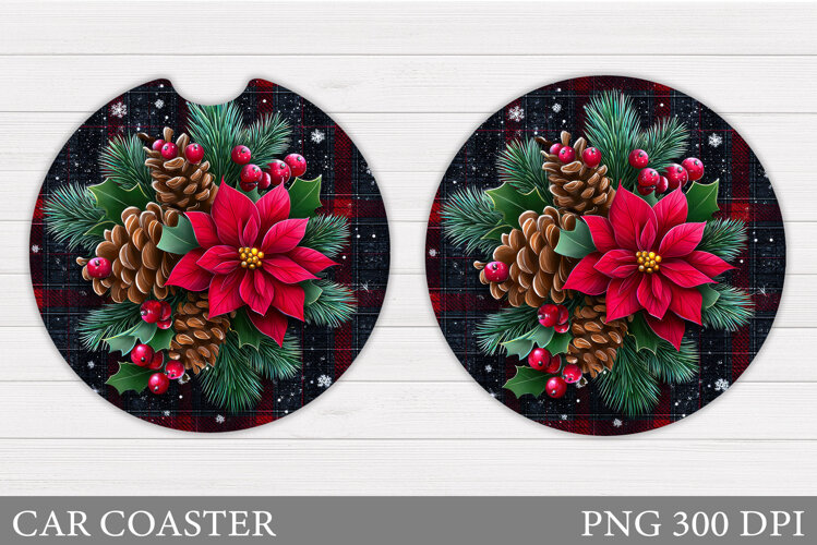 Poinsettia Car Coaster Design. Christmas Car Coaster example image 1