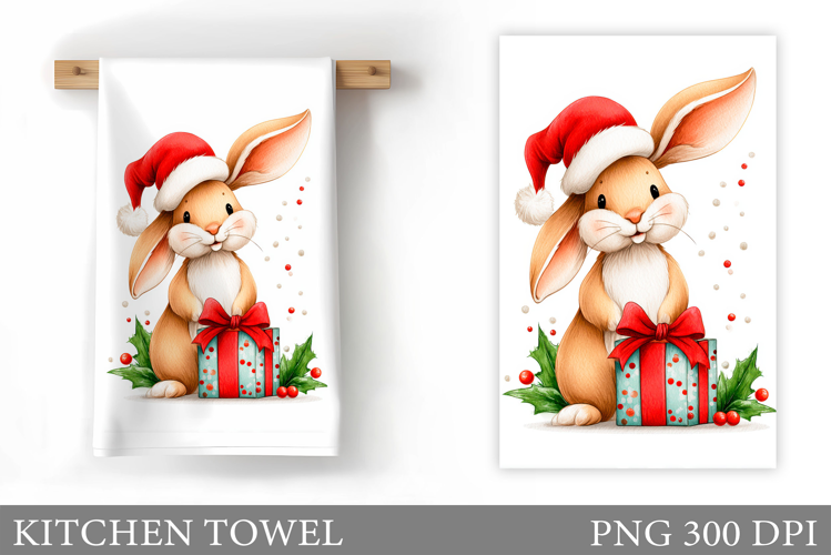 Christmas Bunny Kitchen Towel. Christmas Kitchen Towel