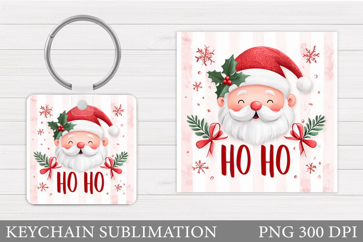 Cute Santa Claus Keychain. Christmas Keychain Sublimation