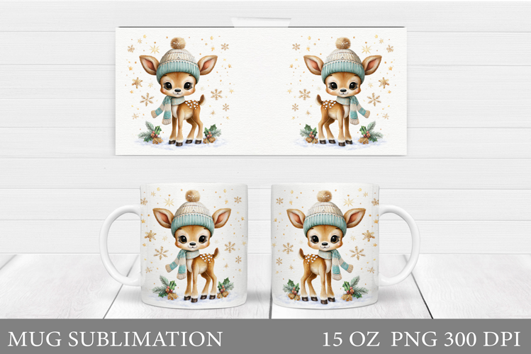 Christmas Deer Mug Design. Cute Deer Mug Sublimation