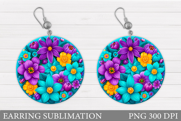 Flowers Earring Sublimation. Floral Round Earring Design
