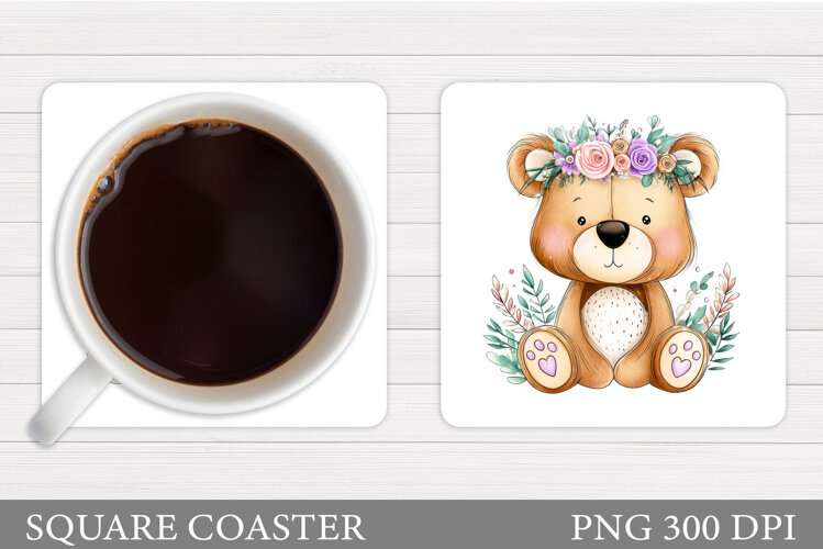 Cute Bear Coaster Design. Cute Bear Sublimation example image 1