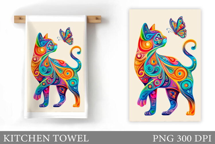 Cute Cat Kitchen Towel Design. Cute Cat Sublimation example image 1