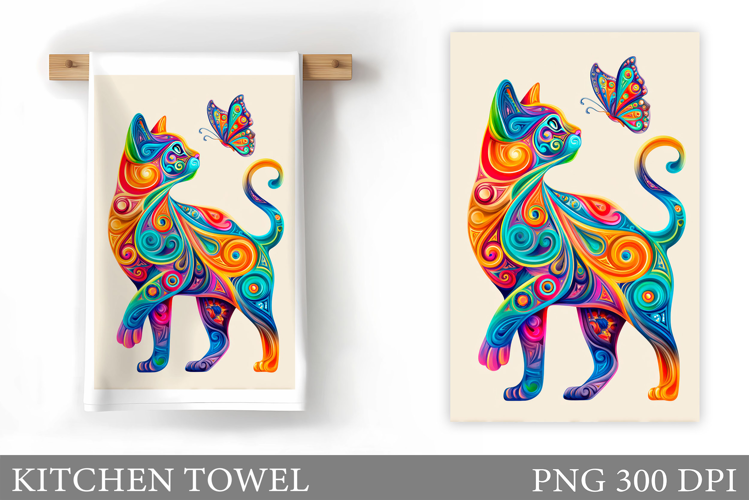 Cute Cat Kitchen Towel Design. Cute Cat Sublimation