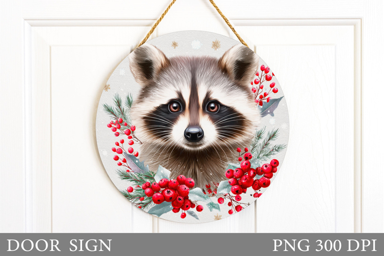 Christmas Raccoon Door Sign. Christmas Door Sign Sublimation