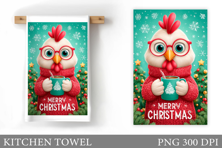Christmas Chicken Kitchen Towel. Christmas Kitchen Towel