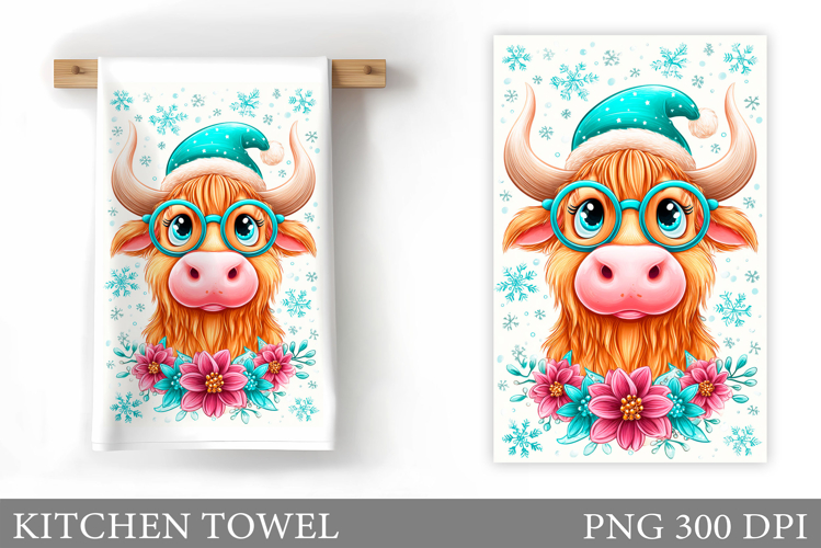 Christmas Cow Kitchen Towel. Christmas Kitchen Towel Design