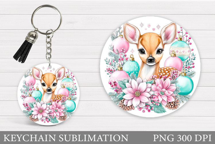 Cute Deer Keychain Design. Christmas Keychain Sublimation