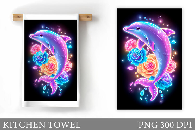 Dolphin Kitchen Towel. Flowers Kitchen Towel Design example image 1