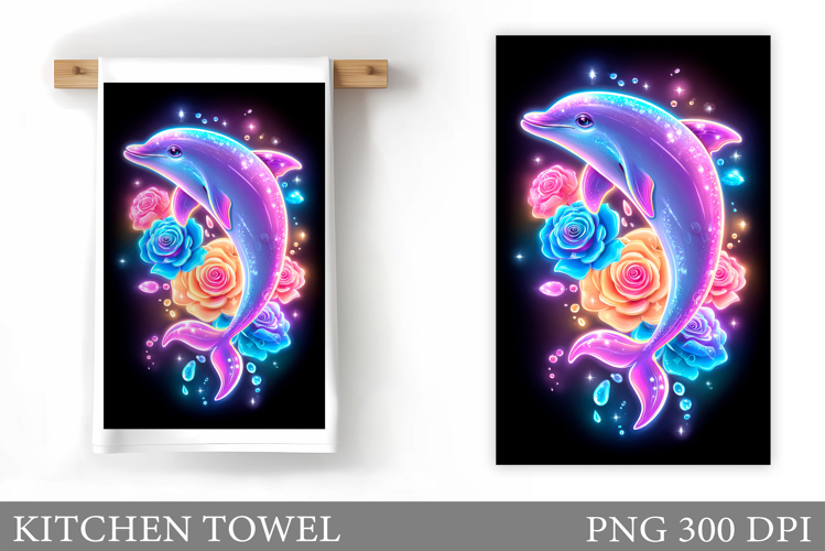 Dolphin Kitchen Towel. Flowers Kitchen Towel Design