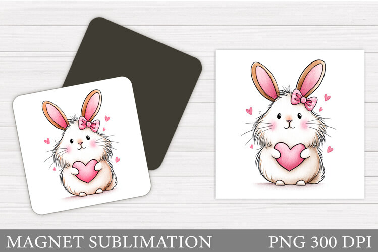 Valentines Bunny Magnet. Cute Bunny Magnet Sublimation example image 1