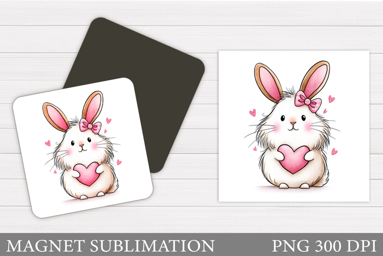 Valentines Bunny Magnet. Cute Bunny Magnet Sublimation
