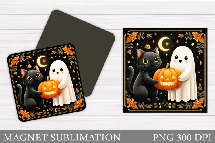 Cute Ghost Magnet Sublimation. Halloween Cat Magnet Design