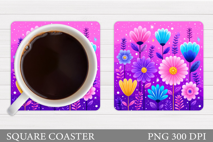 Flowers Coaster Sublimation. Floral Coaster Design