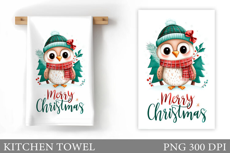 Christmas Owl Kitchen Towel. Christmas Owl Kitchen Towel example image 1