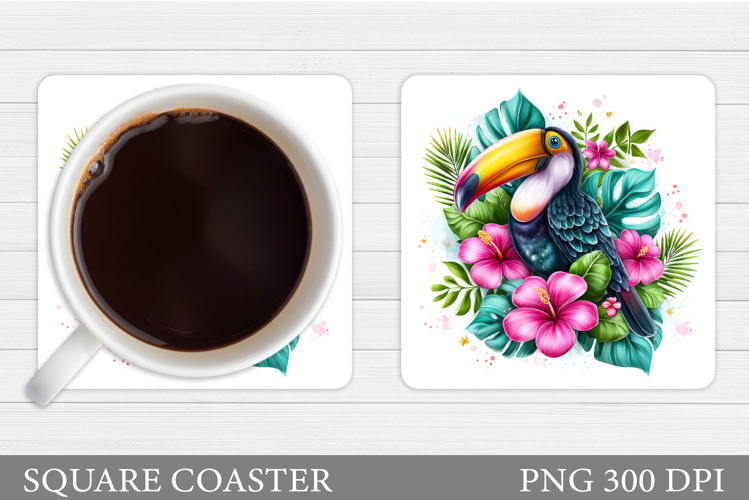 Toucan Coaster Design. Toucan Flowers Coaster Sublimation